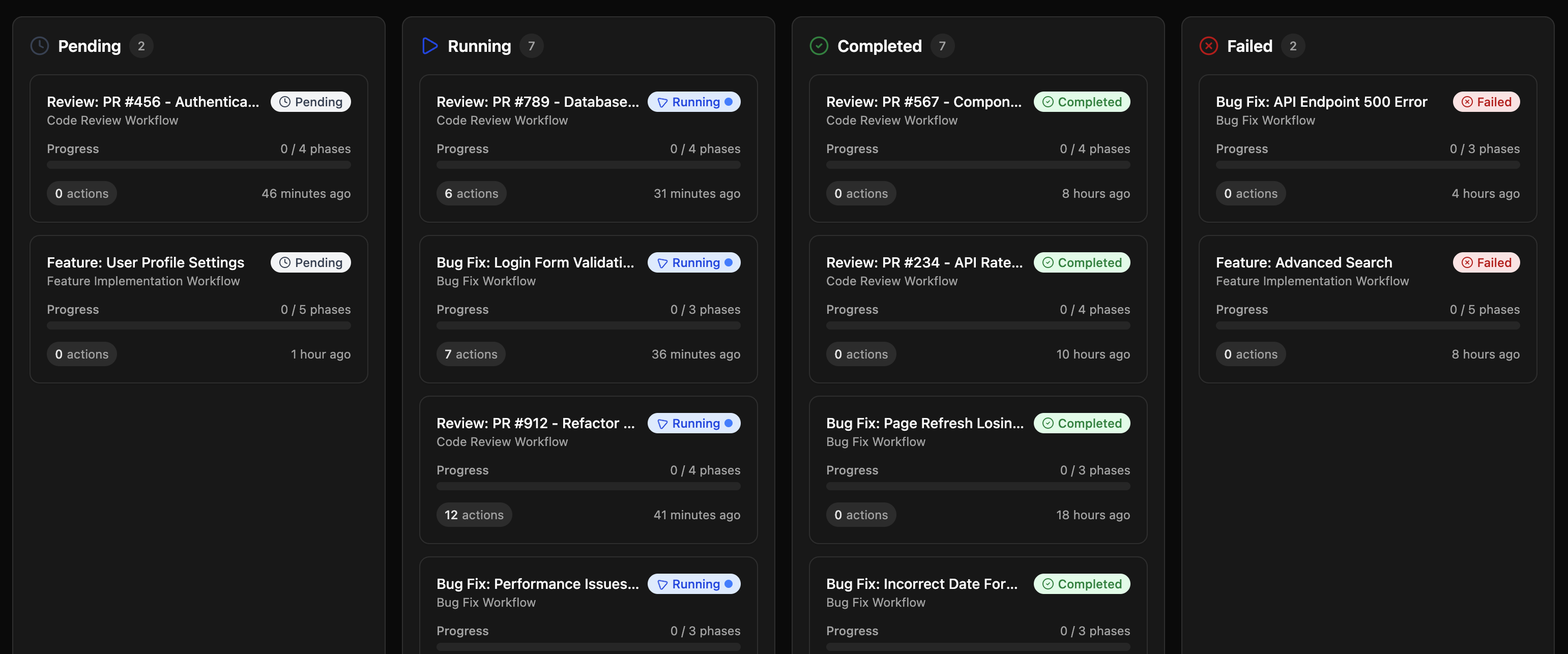AgentCmd Workflows Dashboard - Manage workflow runs across different states